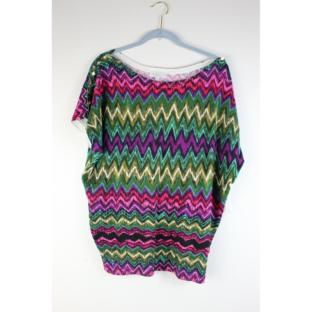 Joseph A. Light Weight Knit Top Women's Medium Neon Chevron Print Rayon Blend